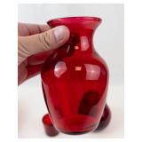 Red Glass Decorative Vases and Bowl (5 Piece Lot)