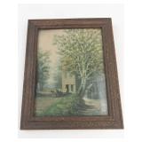 Framed Rural Landscape Painting in Ornate Wood Frame