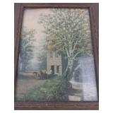 Framed Rural Landscape Painting in Ornate Wood Frame