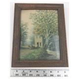 Framed Rural Landscape Painting in Ornate Wood Frame