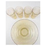 Vintage Federal Glass Madrid Amber Bowl & 4 Tumblers Mixed Lot