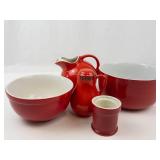 Vintage Hall Pottery Red & White Kitchen Set (Lot of 5)