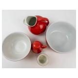 Vintage Hall Pottery Red & White Kitchen Set (Lot of 5)