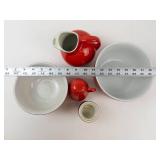 Vintage Hall Pottery Red & White Kitchen Set (Lot of 5)