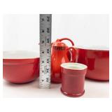 Vintage Hall Pottery Red & White Kitchen Set (Lot of 5)
