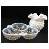 Milk Glass Hobnail Relish Dish & Vase