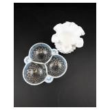 Milk Glass Hobnail Relish Dish & Vase