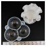 Milk Glass Hobnail Relish Dish & Vase