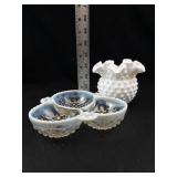 Milk Glass Hobnail Relish Dish & Vase