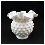 Milk Glass Hobnail Relish Dish & Vase