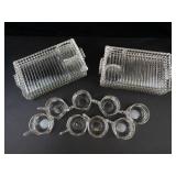 Clear Pressed Glass Tray and Cup Set (8 Trays, 8 Cups)