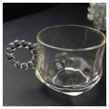 Clear Pressed Glass Tray and Cup Set (8 Trays, 8 Cups)