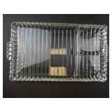 Clear Pressed Glass Tray and Cup Set (8 Trays, 8 Cups)