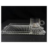Clear Pressed Glass Tray and Cup Set (8 Trays, 8 Cups)