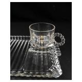 Clear Pressed Glass Tray and Cup Set (8 Trays, 8 Cups)