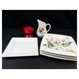 Florens Italian Ceramics Plates, Pitcher & Candle Holder Mixed Lot