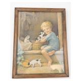 Annie Benson Muller Framed Print Child With Puppies