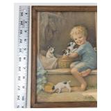 Annie Benson Muller Framed Print Child With Puppies