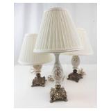 Set of 3 Cherub Angel Table Lamps With Pleated Shades