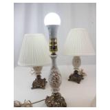 Set of 3 Cherub Angel Table Lamps With Pleated Shades