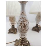Set of 3 Cherub Angel Table Lamps With Pleated Shades