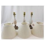 Set of 3 Cherub Angel Table Lamps With Pleated Shades