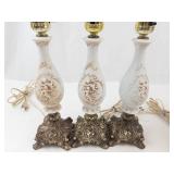 Set of 3 Cherub Angel Table Lamps With Pleated Shades