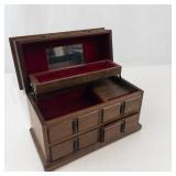 Vintage Wood Musical Jewelry Box With Drawers