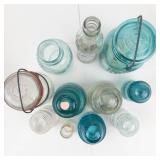 Vintage Blue & Clear Glass Insulators, Bottles & Ball Mason Jar Mixed Lot (Lot of 10)