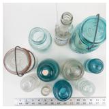 Vintage Blue & Clear Glass Insulators, Bottles & Ball Mason Jar Mixed Lot (Lot of 10)