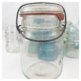 Vintage Blue & Clear Glass Insulators, Bottles & Ball Mason Jar Mixed Lot (Lot of 10)