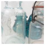 Vintage Blue & Clear Glass Insulators, Bottles & Ball Mason Jar Mixed Lot (Lot of 10)