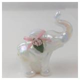 Fenton Iridescent Glass Elephant Figurine With Pink Bow