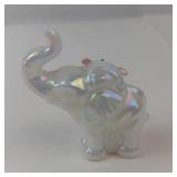 Fenton Iridescent Glass Elephant Figurine With Pink Bow