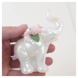 Fenton Iridescent Glass Elephant Figurine With Pink Bow