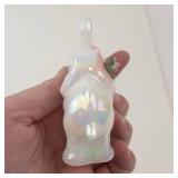 Fenton Iridescent Glass Elephant Figurine With Pink Bow
