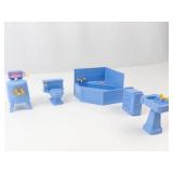 Vintage Ideal Young Decorator Blue Plastic Dollhouse Furniture Set (Lot of 5)