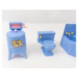 Vintage Ideal Young Decorator Blue Plastic Dollhouse Furniture Set (Lot of 5)