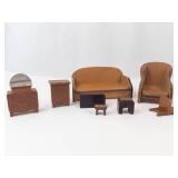 Vintage Wooden Dollhouse Furniture Set (Lot of 8)