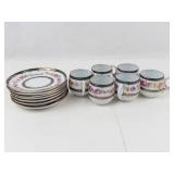 Floral Porcelain Teacups & Plates (Lot of 14)