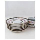 Floral Porcelain Teacups & Plates (Lot of 14)