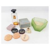 Vintage Cosmetics, Perfumes & Uranium Glass Dish Mixed Lot