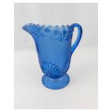 Vintage Sapphire Blue Hobnail Glass Pitcher