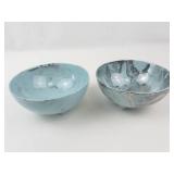 Vintage Sascha Brastoff Surf Ballet Footed Bowls Pair Aqua Blue & Silver
