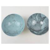 Vintage Sascha Brastoff Surf Ballet Footed Bowls Pair Aqua Blue & Silver