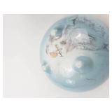 Vintage Sascha Brastoff Surf Ballet Footed Bowls Pair Aqua Blue & Silver