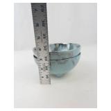 Vintage Sascha Brastoff Surf Ballet Footed Bowls Pair Aqua Blue & Silver