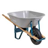 6 cu. ft. Steel Tub Wheelbarrow with Wooden Handles and Pneumatic Tire