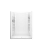 STORE+ 60 in. x 34 in. Single Threshold Center Drain Shower Base with Shower Walls and 12-Piece Accessory Kit in White