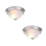 13 in. 2-Light Brushed Nickel Flush Mount with Frosted Glass Shade (54 Lights)